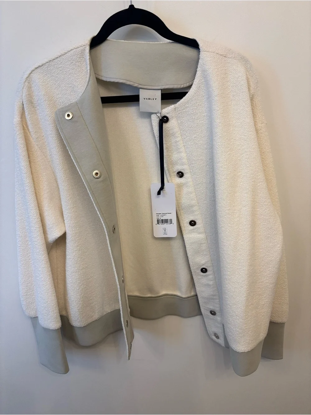 NWT Varley Margate Textured Sweater in Ivory size Medium Bomber sweatshirt - Picture 7 of 8